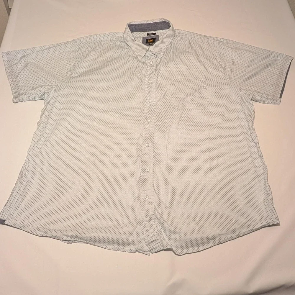 Lee Stretch 3XL White Blue Geometric Short Sleeve Button Up Shirt